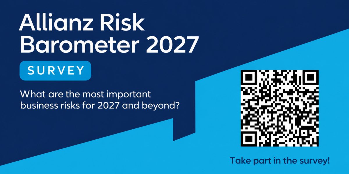 Allianz Risk Barometer 2027 แบบสำรวจความเสี่ยงทางธุรกิจ พร้อม QR code เชิญร่วมตอบแบบสำรวจ