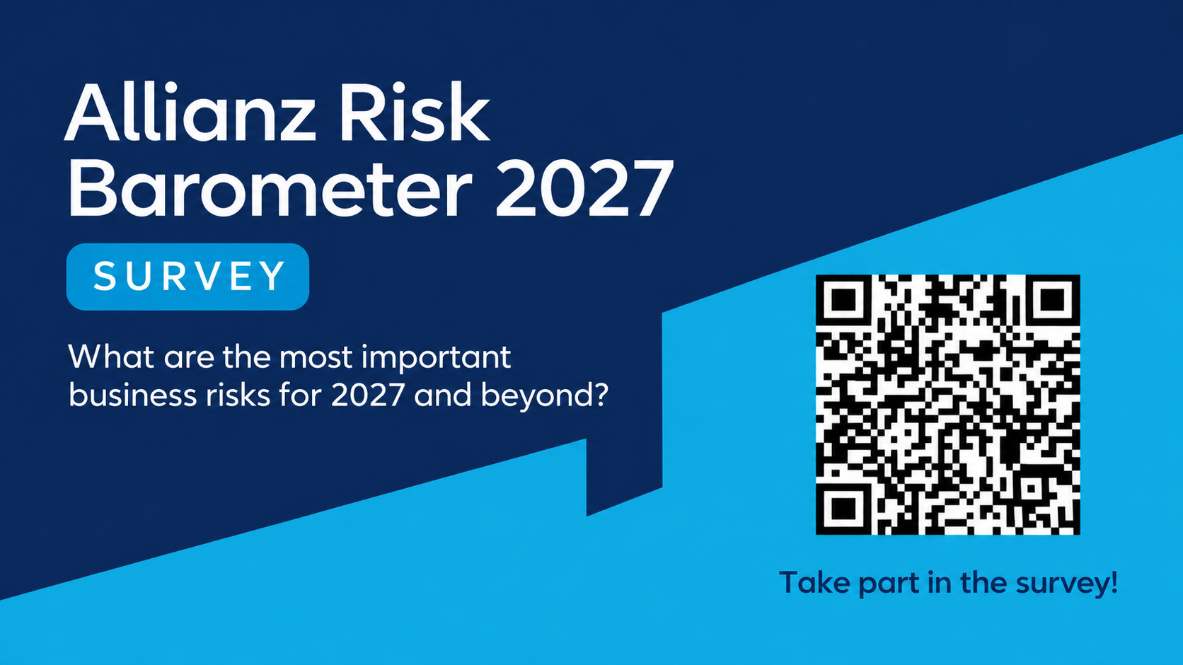 Allianz Risk Barometer 2027 แบบสำรวจความเสี่ยงทางธุรกิจ พร้อม QR code เชิญร่วมตอบแบบสำรวจ